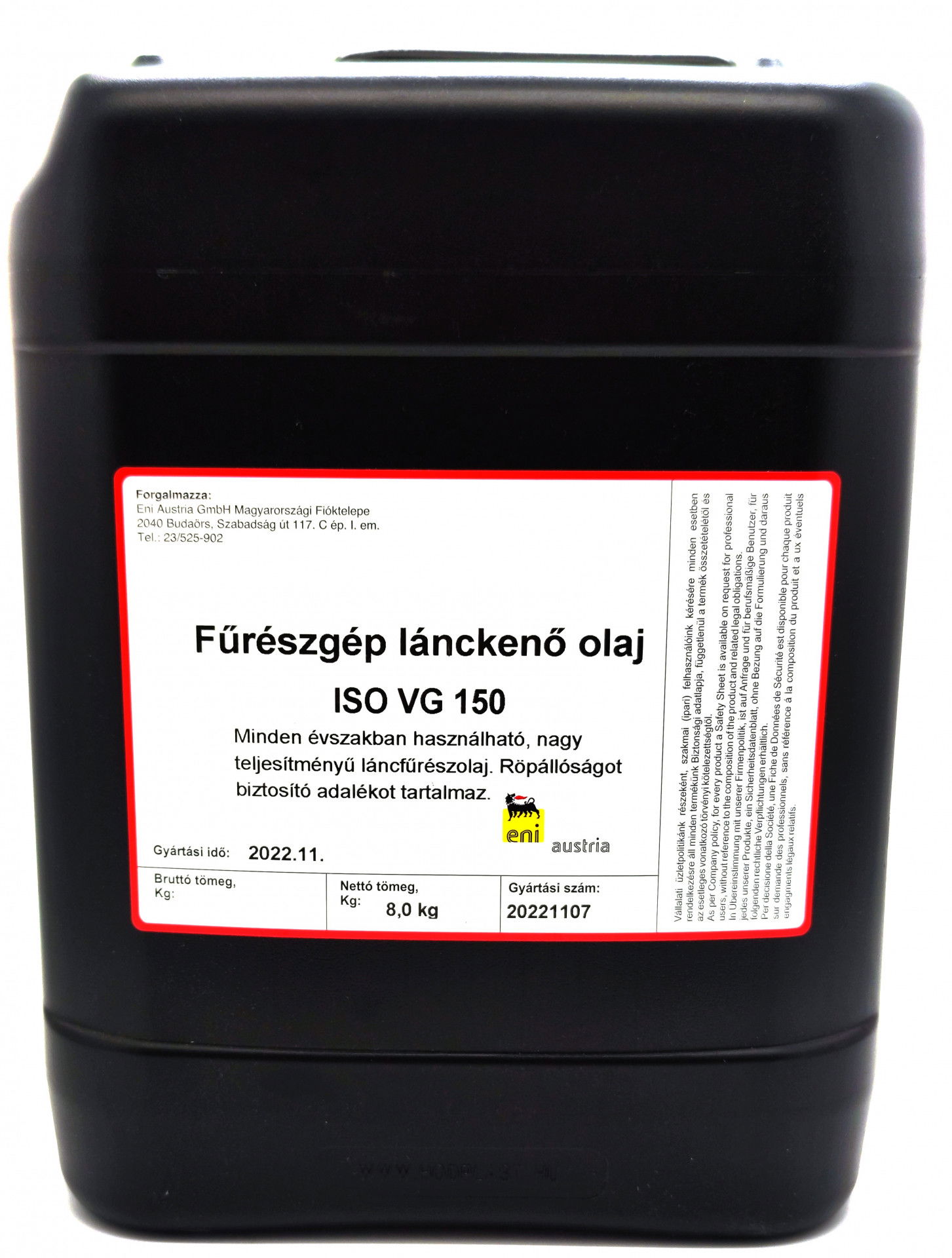Eni Fűrészgép  lánckenő olaj ISO VG 150 8kg termék fő termékképe