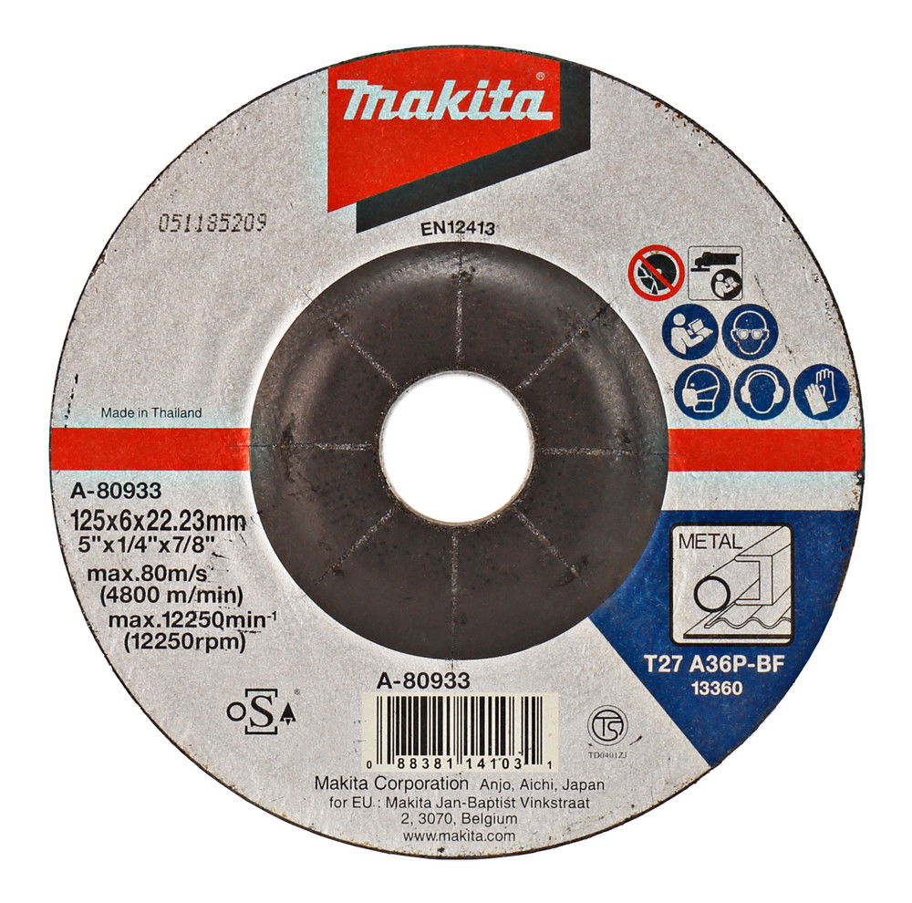 Makita csiszolótárcsa acél 125x6mm A36P A-80933 termék fő termékképe