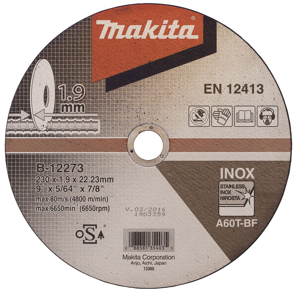 Makita vágókorong inox 230x1,9mmx22.23mm, A60T vágókorong A60T B-12273 termék fő termékképe