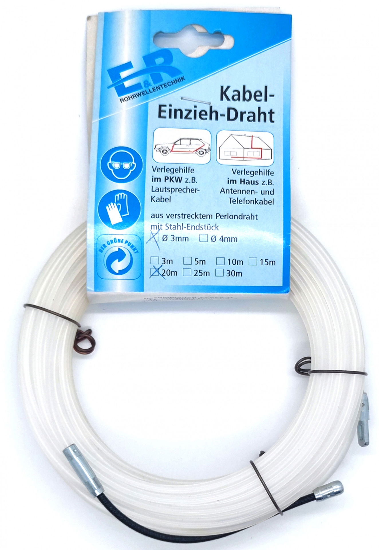 Rohrwellentechnik Behúzószál 20m, nylon átm. 3mm keresőrugóval termék fő termékképe