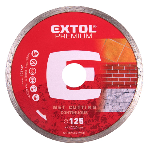 Extol Premium Gyémántvágó csempevágáshoz (sima), vizes vágásra; 125×2×22,2mm, max.12.200 ford/perc termék fő termékképe