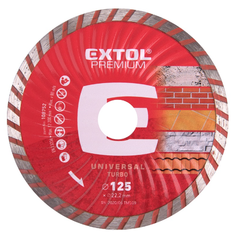 Extol Premium Gyémántvágó TURBO gránit/kerámia; 125×22,2mm, max.12.250 ford/perc termék fő termékképe