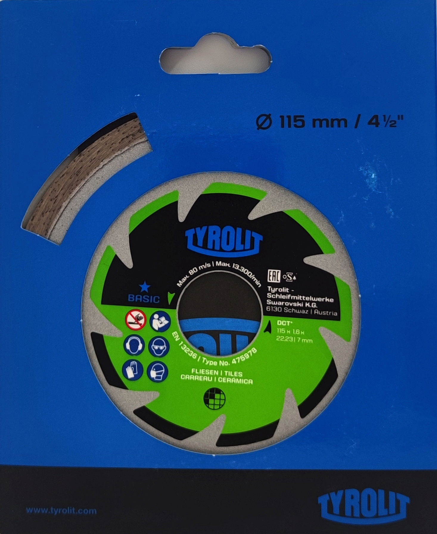 Tyrolit Gyémánt vágókorong Basic 1A1R DCTB1 115x1,6x22,23mm termék fő termékképe