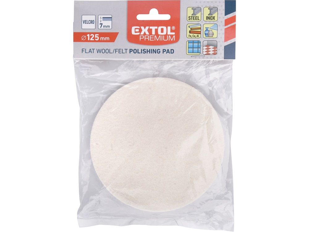 Extol Premium Polírkorong, gyapjú/filc keverék, fehér; 125 mm, 7 mm vastag, tépőzáras termék fő termékképe