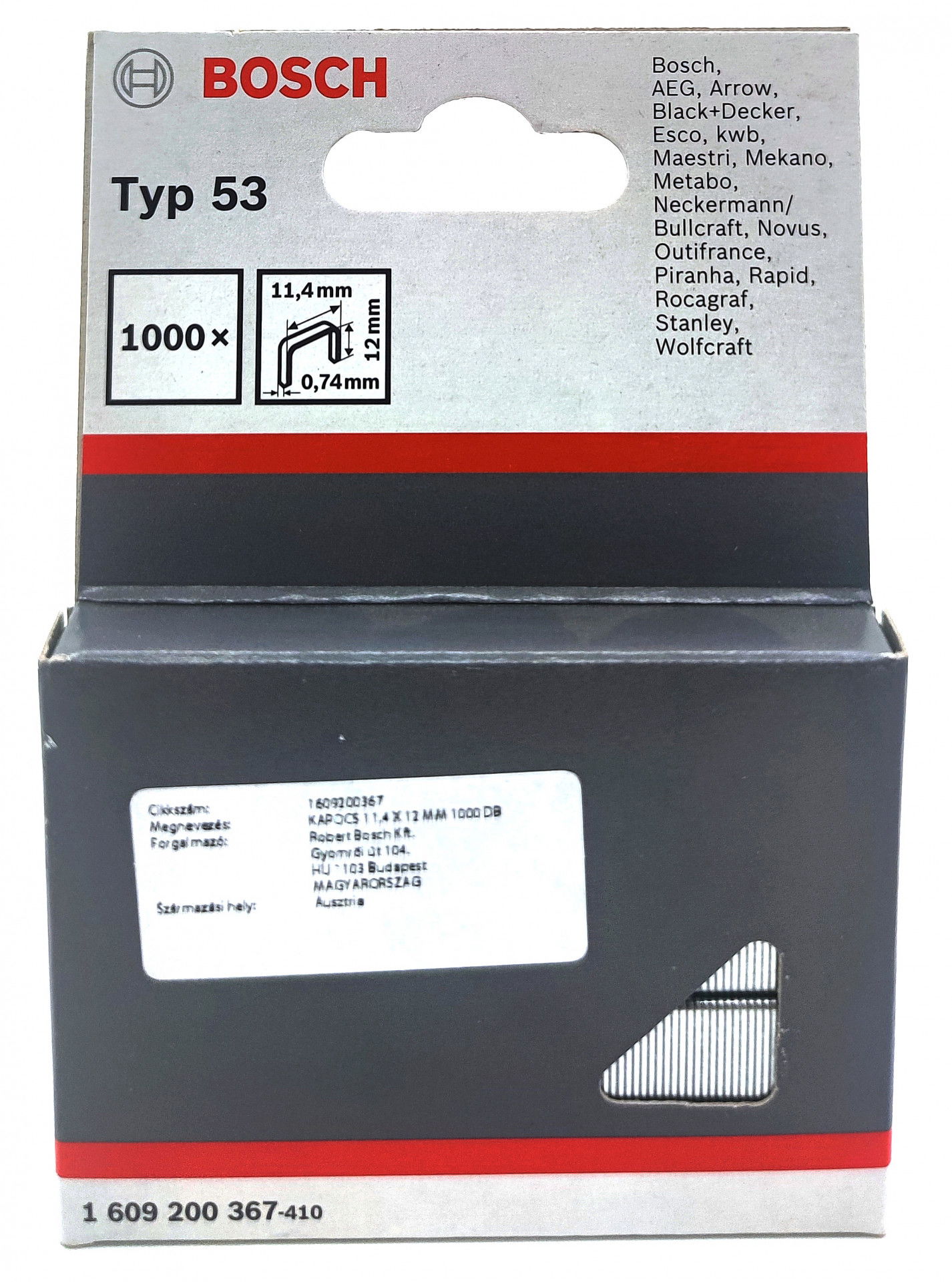 Bosch TYP 53 kapocs, 11.4x12x0,74mm 1000db/cs 16009200367 termék fő termékképe