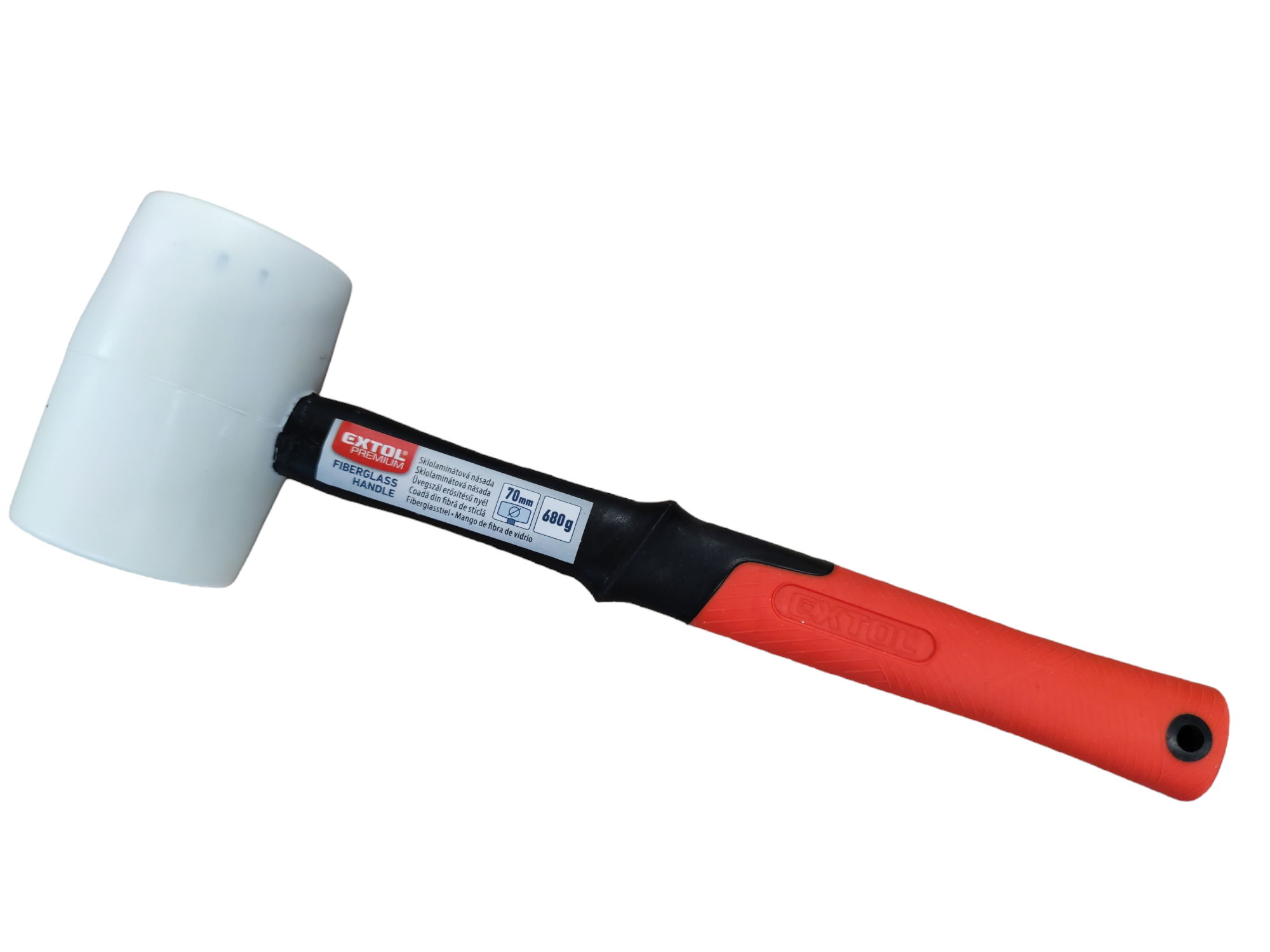 Extol Premium Gumikalapács üvegszálas nyéllel,fehér gumi,70mm 8811114 termék fő termékképe
