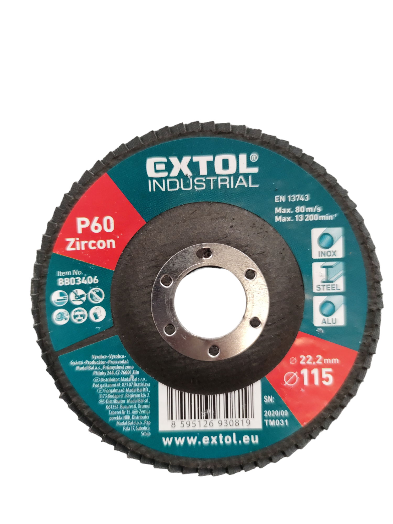 Extol Industrial Lamellás csiszoló ,FA,INOX,acél és ALU anyagokhoz 115x22mm P60  8803406 termék fő termékképe
