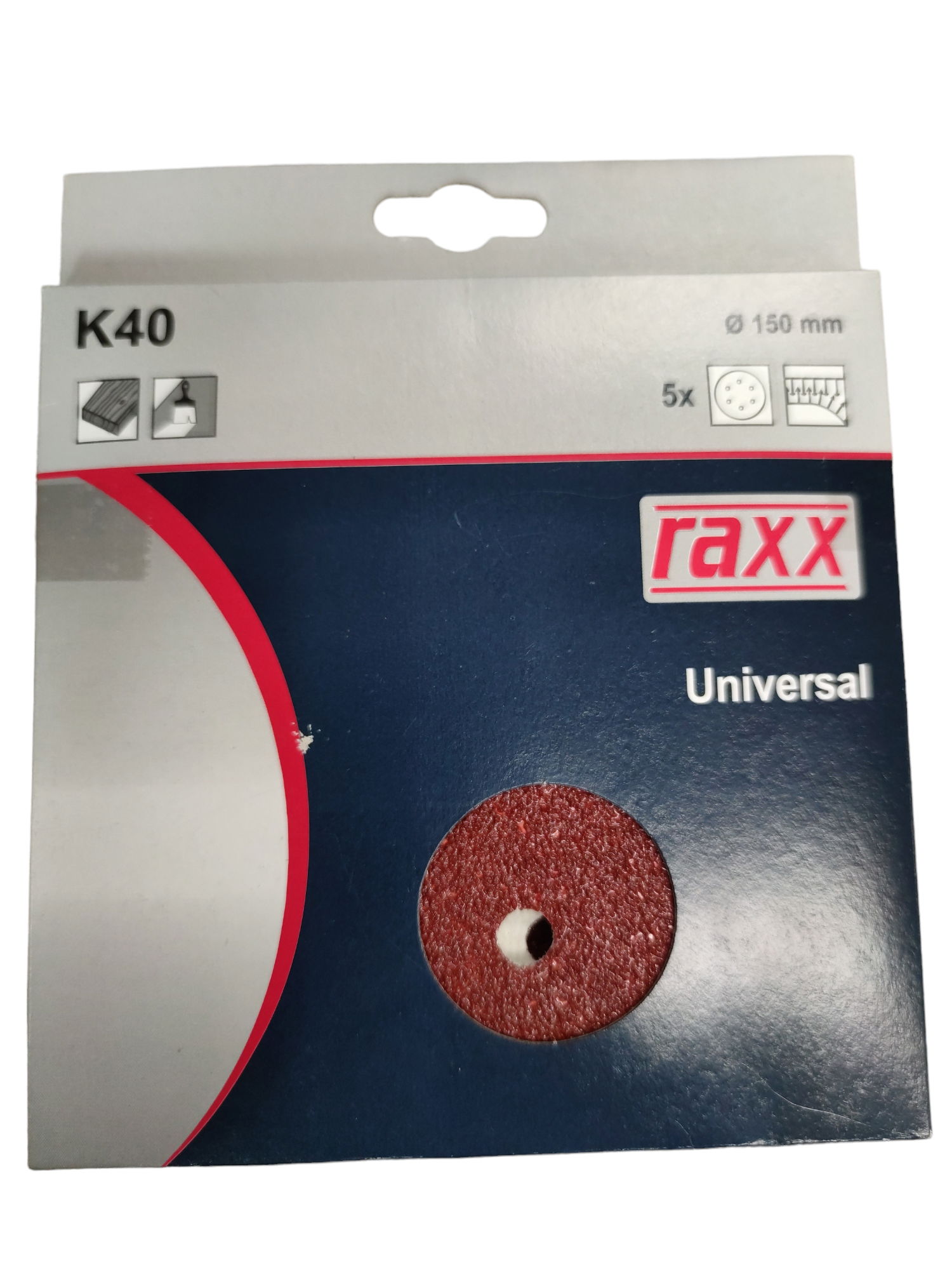 Raxx Csiszolólap lyuk. festékre Öntap. 150mm K40 1 cs=5 db termék fő termékképe