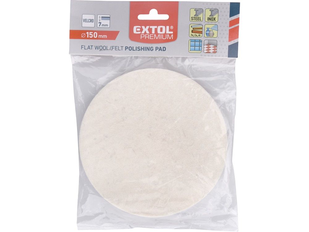 Extol Premium Polírkorong, gyapjú/filc keverék, fehér; 150 mm, 7 mm vastag, tépőzáras termék fő termékképe