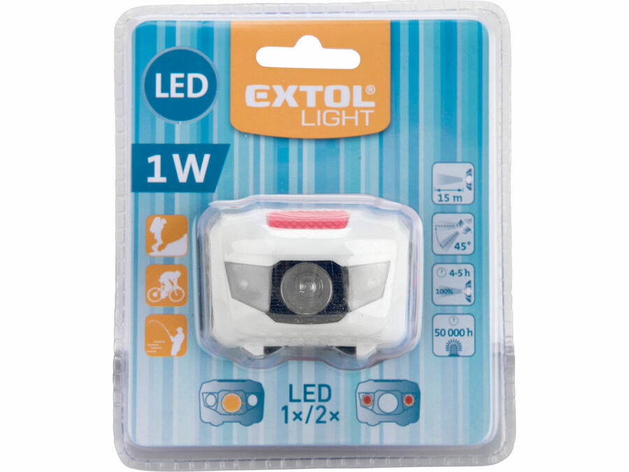 Extol Light LED fejlámpa 1W fehér+2 piros Led 4 funkciós termék fő termékképe