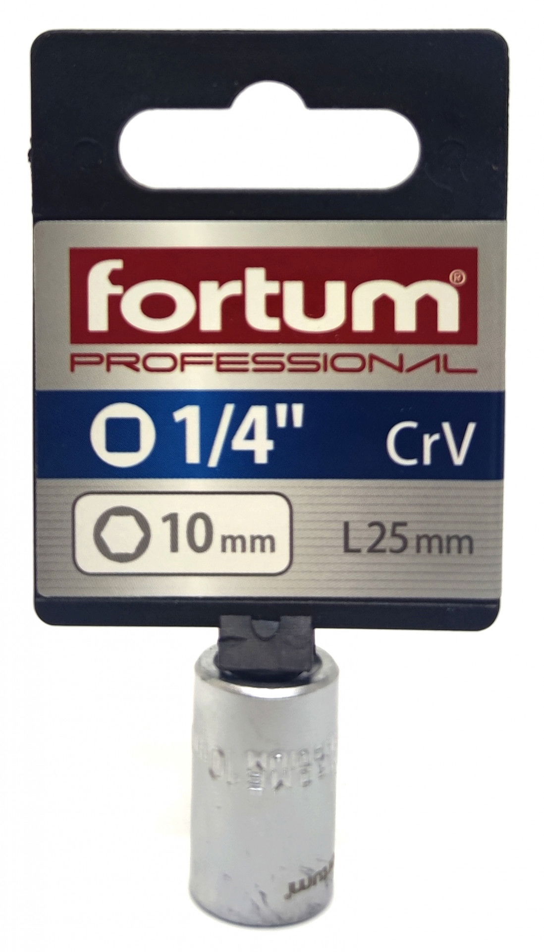 Fortum dugófej, 1/4", 10mm, 61CrV5, mattkróm, 25mm hosszú 4701410 termék fő termékképe