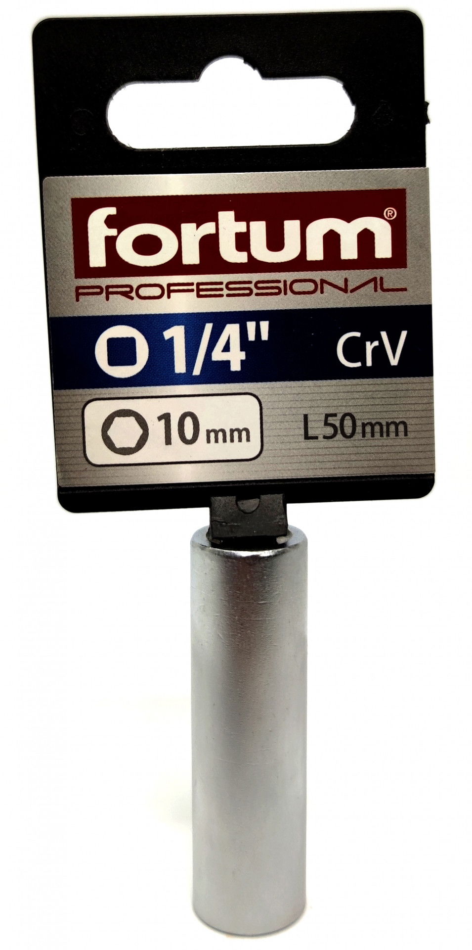 Fortum dugófej, hosszított, 1/4", 10mm, 61CrV5, mattkróm, 50mm hosszú 4701523 termék fő termékképe