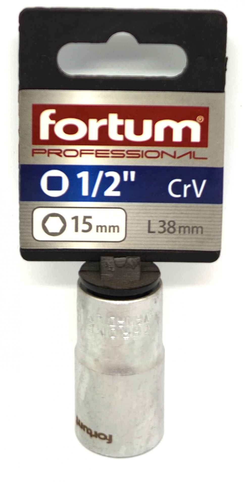 Fortum dugófej, 1/2", 15mm, 61CrV5, mattkróm, 38mm hosszú 4700415 termék fő termékképe