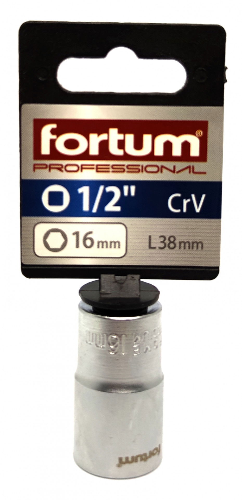 Fortum dugófej, 1/2", 16mm, 61CrV5, mattkróm, 38mm hosszú 4700416 termék fő termékképe