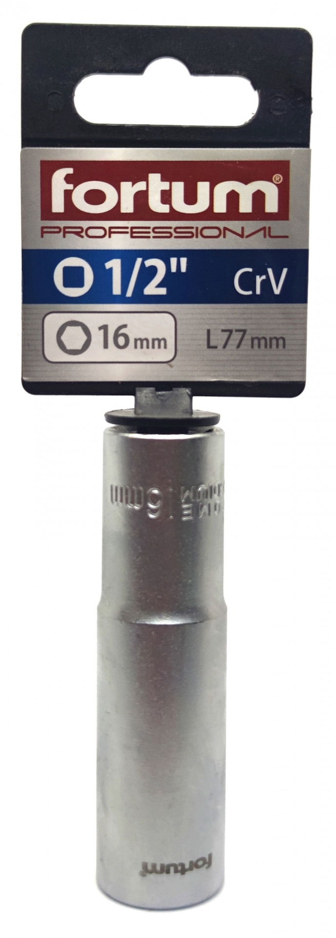 Fortum dugófej, hosszított, 1/2", 16mm, 61CrV5, 77mm hosszú  4700516 termék fő termékképe