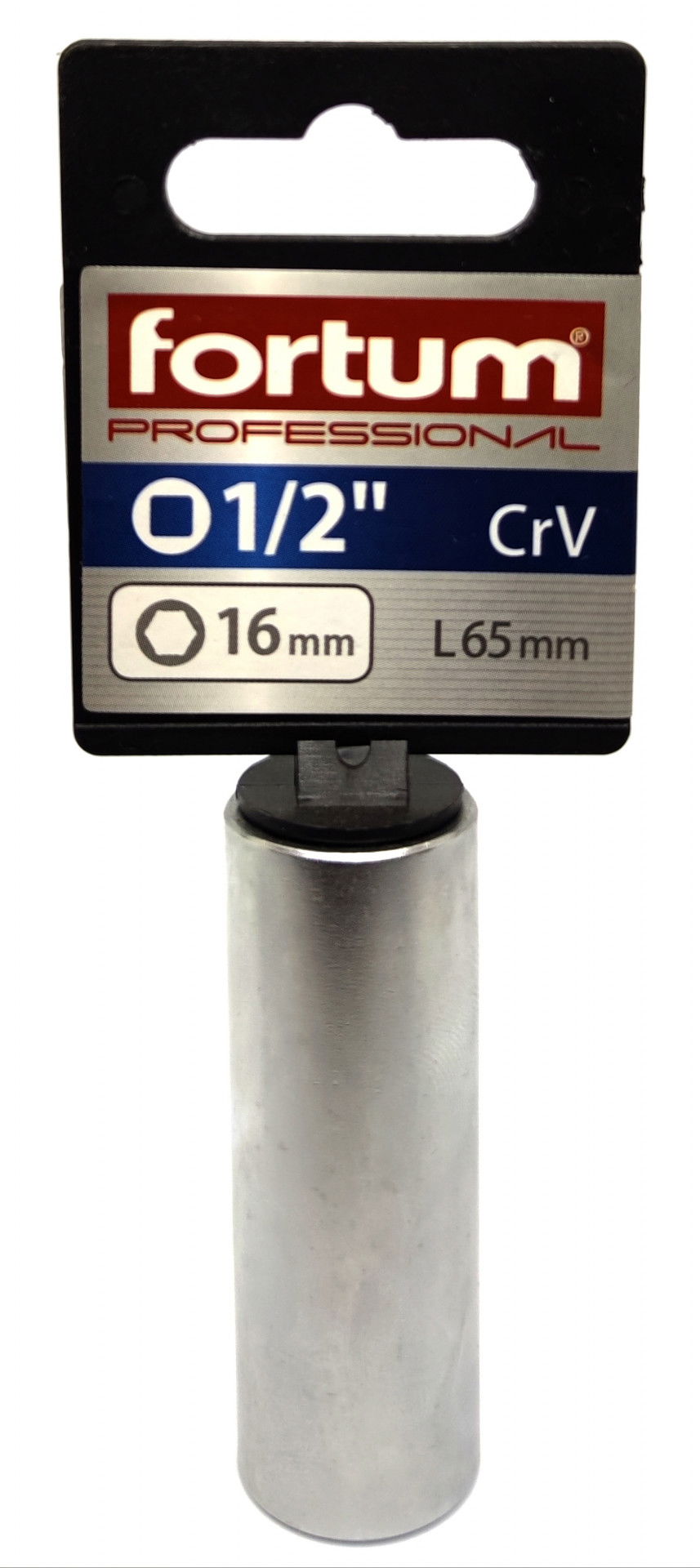 Fortum gyertyakulcs dugófej 1/2", 61CrV5; 16mm, gumírozott 4700902 termék fő termékképe