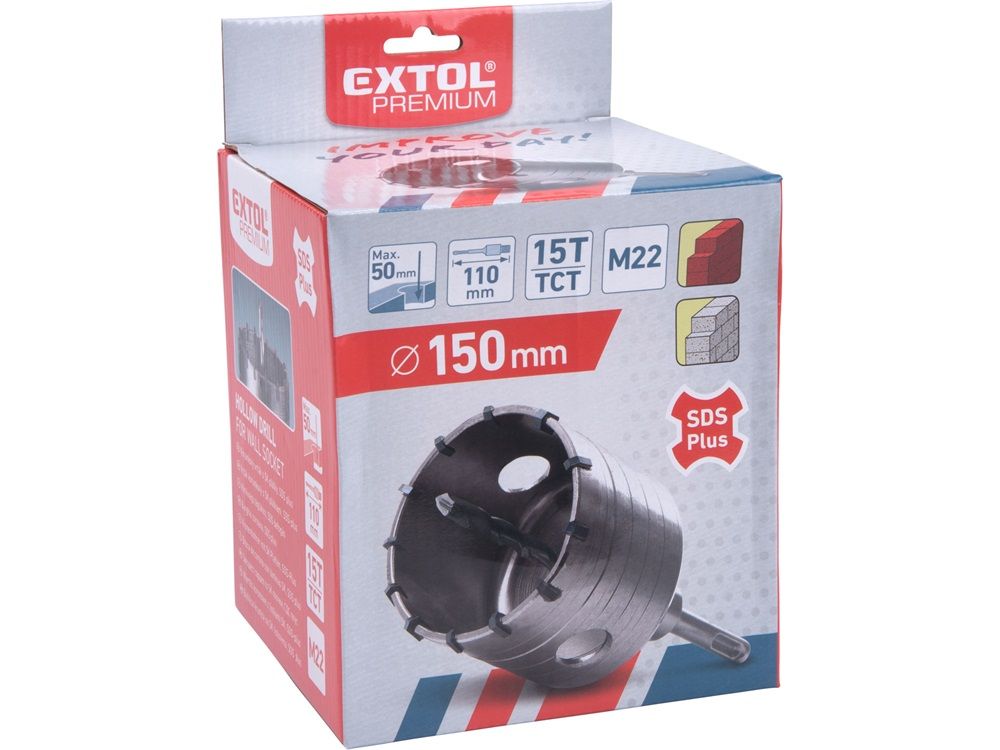Extol Premium Körkivágó téglához, SDS Plus befogás; 150mm, M22×170mm hosszúságú szár termék fő termékképe