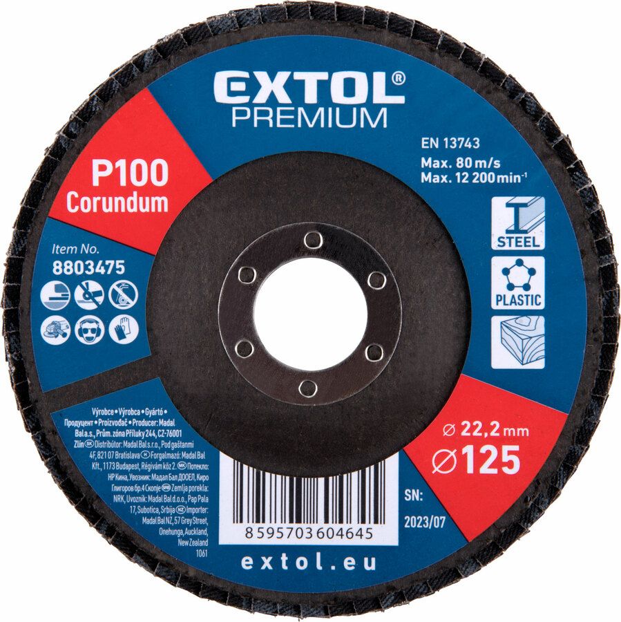 Extol Premium Lamellás csiszoló acél,alu,műa.és fa -125x22mm - P120 -  8803475 termék fő termékképe
