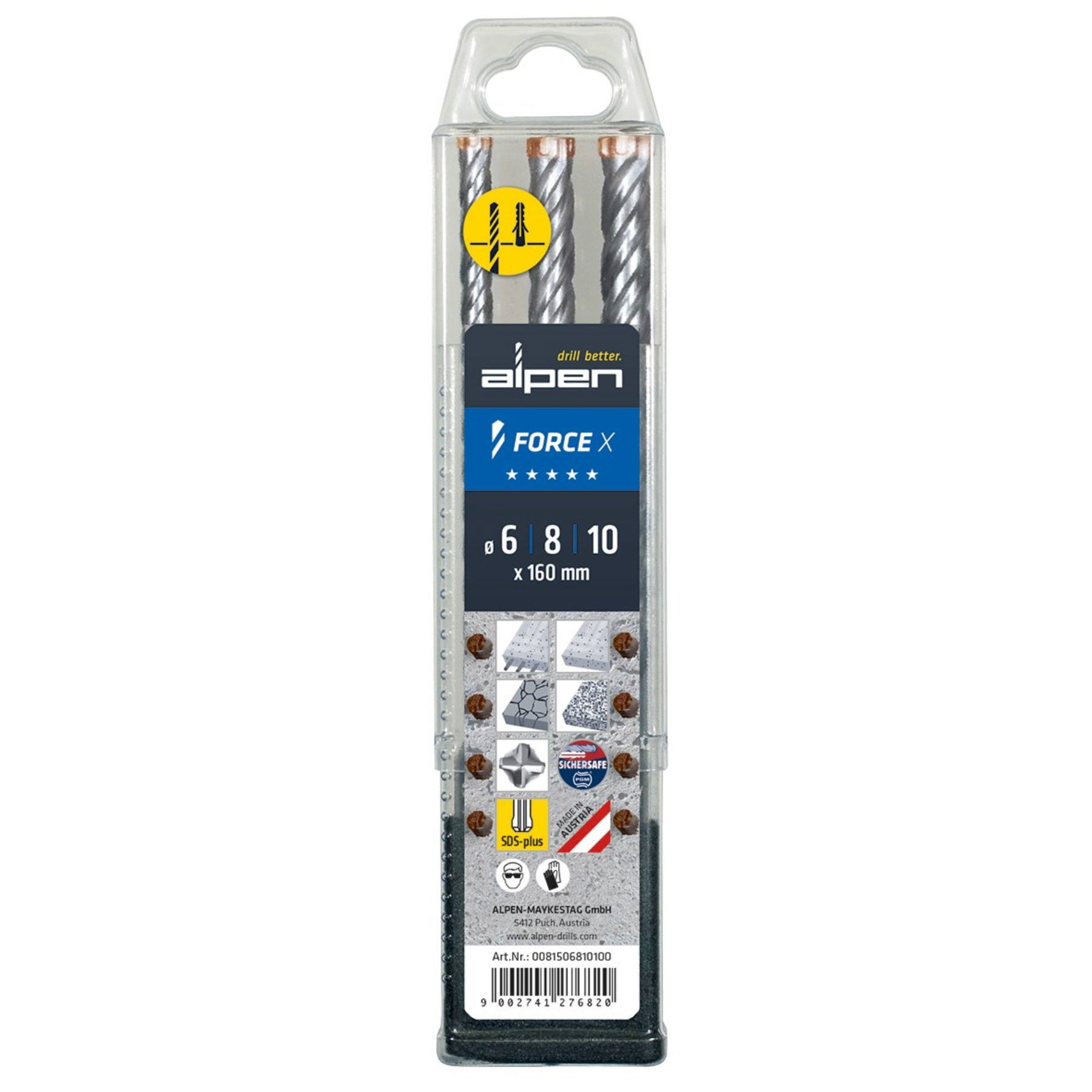 Alpen Kalapácsfúró készlet SDS-plus Force X négyvágó 3 részes 1258546 termék fő termékképe