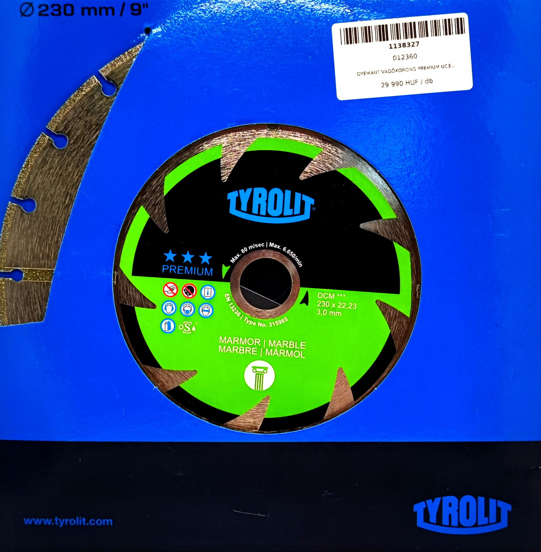 Tyrolit Gyémánt vágókorong Premium UC3 DCM 230x3,0x22,2mm termék fő termékképe