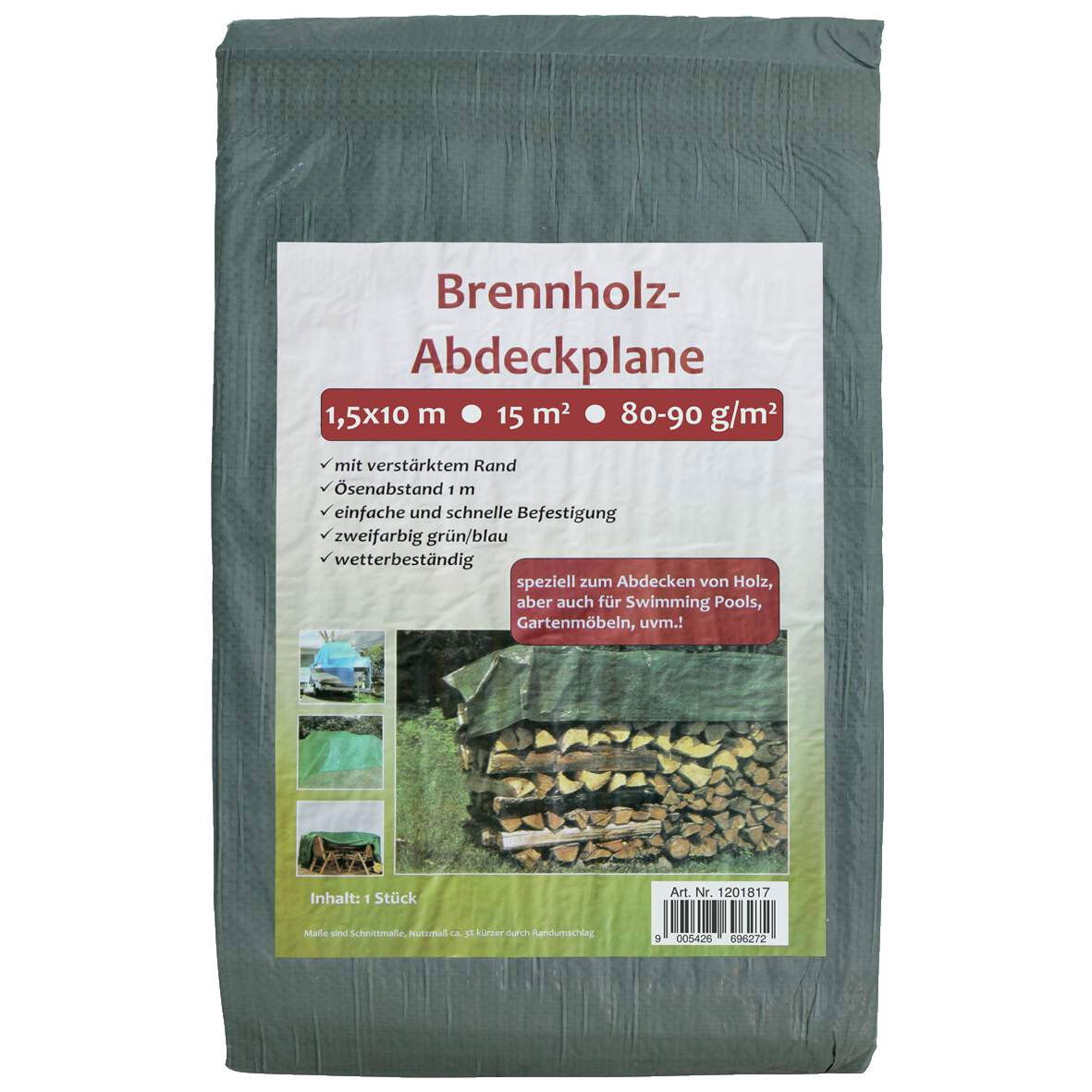 Gardens Best Tüzifa takaróponyva zöld/kék, 1,5x10m 1201817 termék fő termékképe