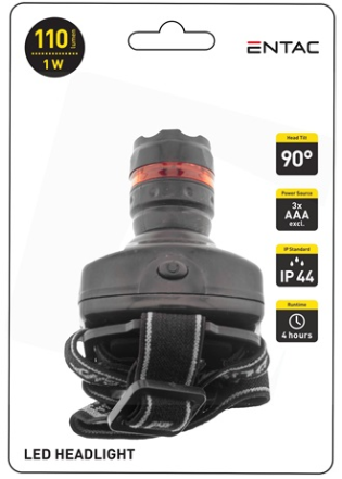 Entac Fejlámpa LED  fekete 1 W 110 lumen termék fő termékképe