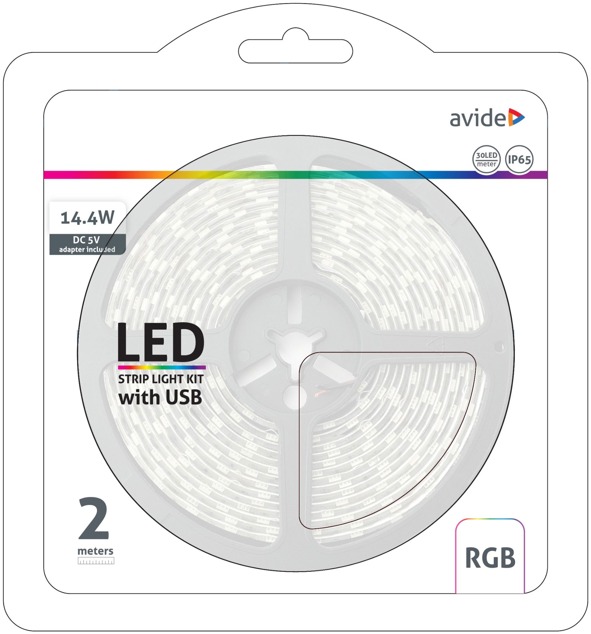 Avide Led szalag 12v 7.2w smd5050 30led rgb ip65 2m termék fő termékképe