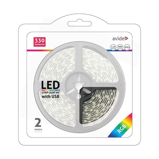 Avide Led szalag 5v 7.2w smd5050 30led rgb ip65 2m+ir 24 táv. termék fő termékképe