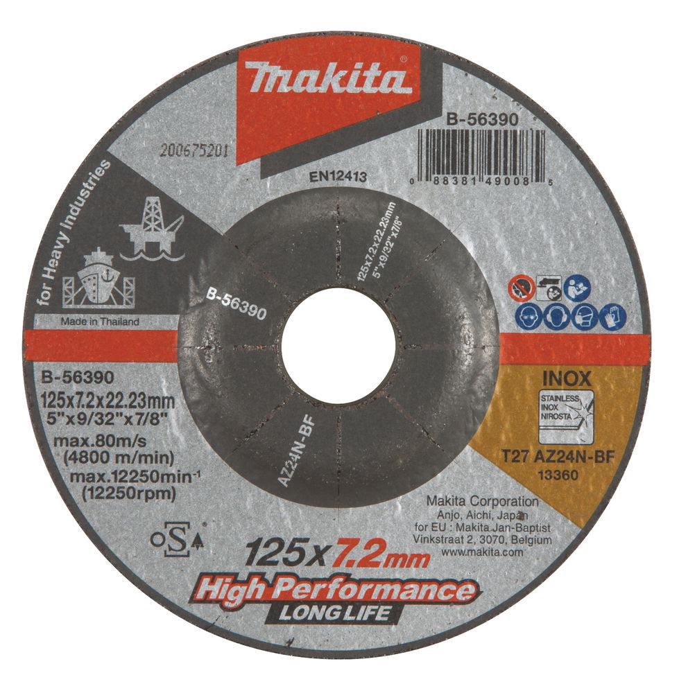 Makita csiszolótárcsa INOX 125x7,2mm AZ24N LONG LIFE termék fő termékképe
