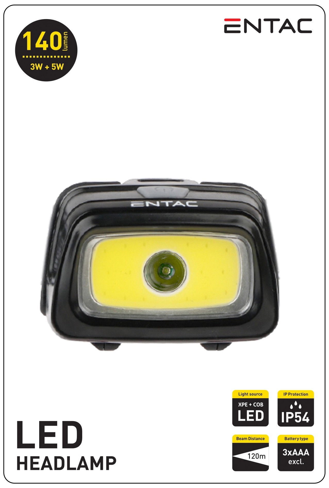 Entac Fejlámpa LED Fekete  (EHL3N5PB) termék fő termékképe