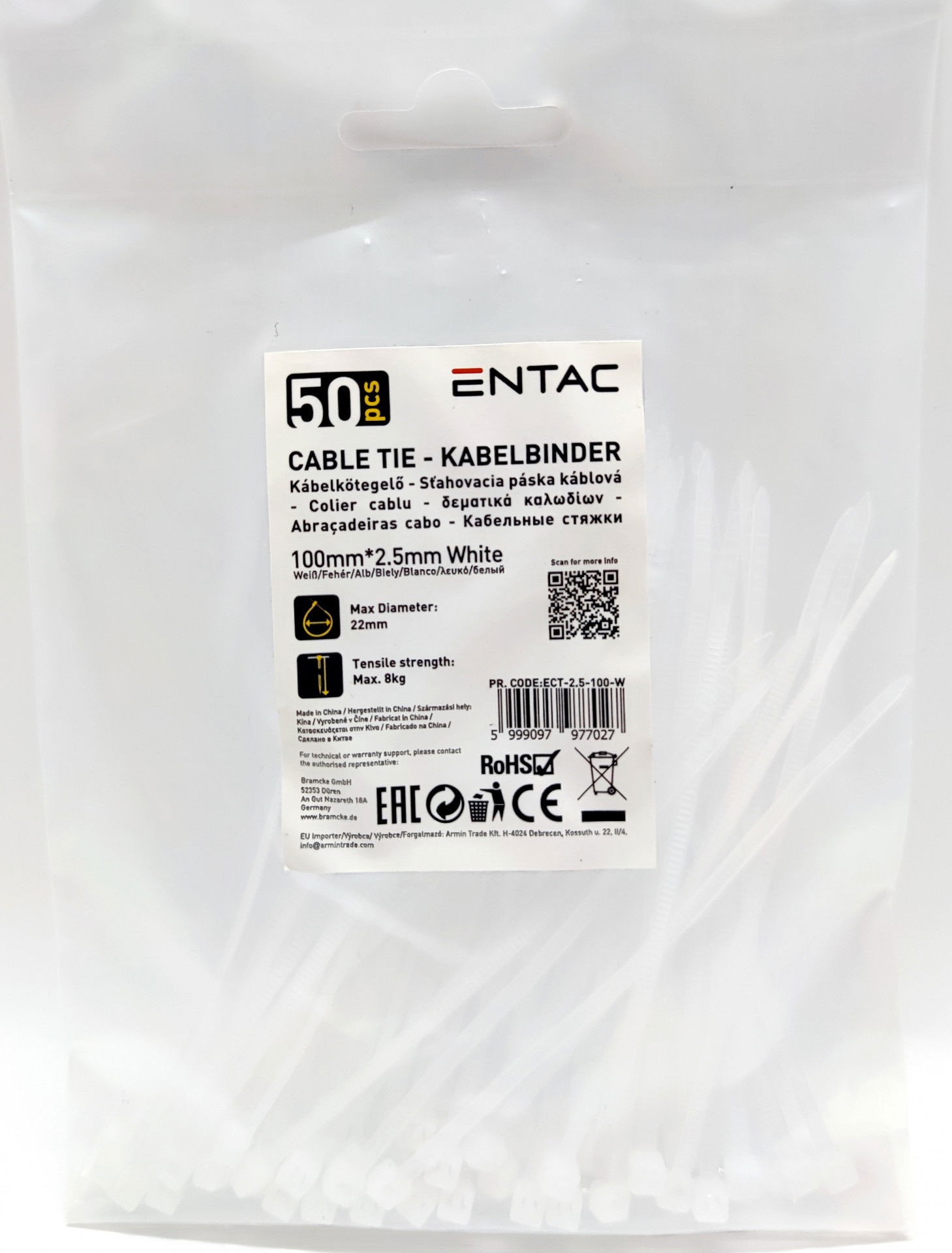 Entac Kábelkötegelő fehér 100 x 2,5 mm 50 db termék fő termékképe