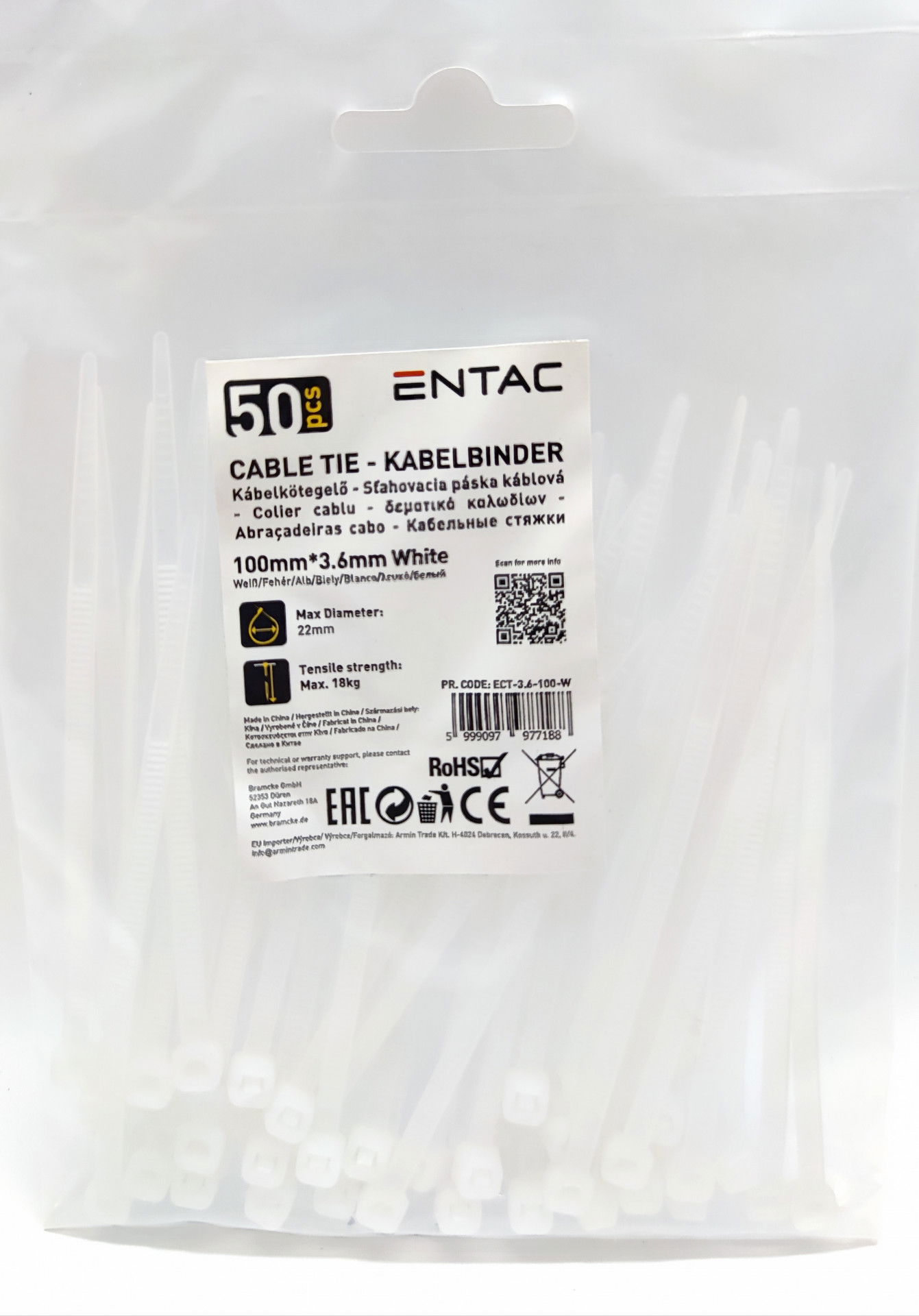Entac Kábelkötegelő fehér 100 x 3,6 mm 50 db termék fő termékképe