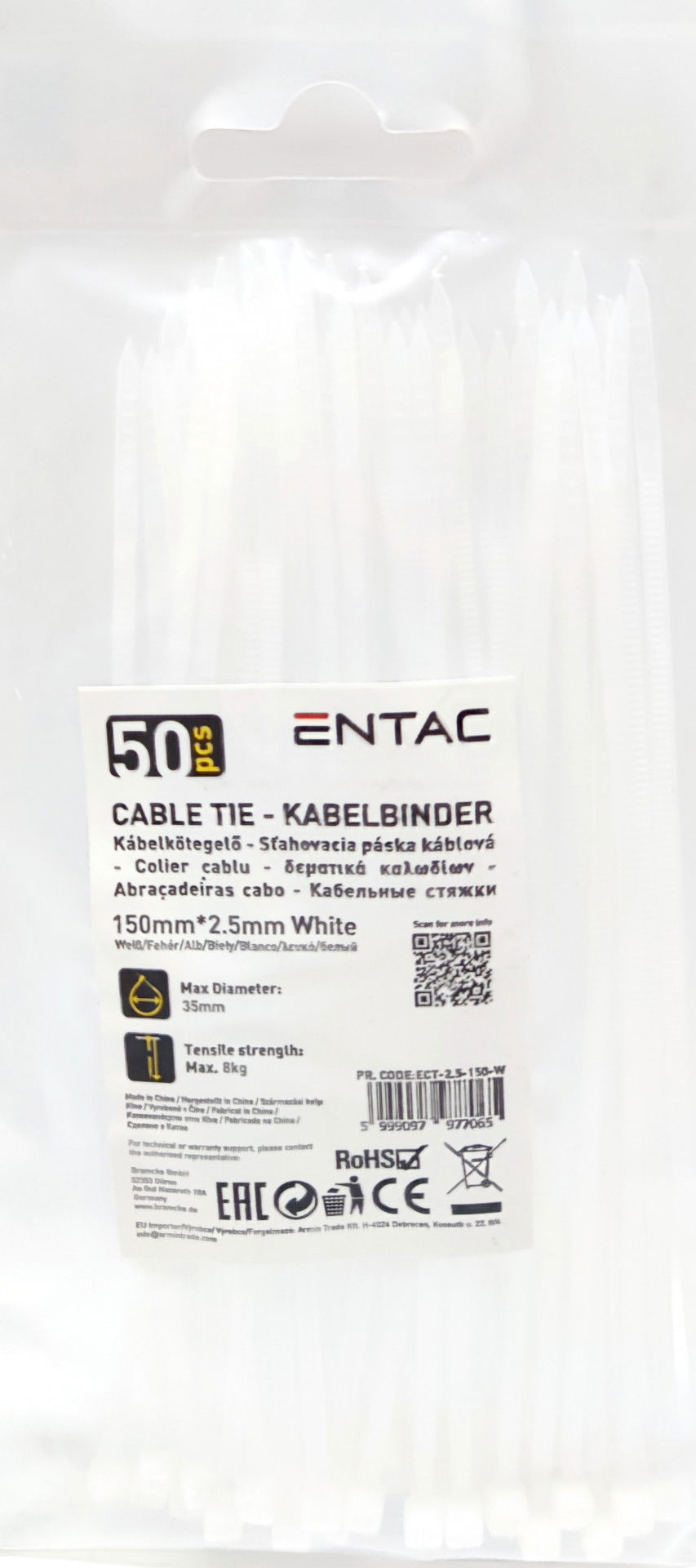 Entac Kábelkötegelő fehér 150 x 2,5 mm 50 db termék fő termékképe