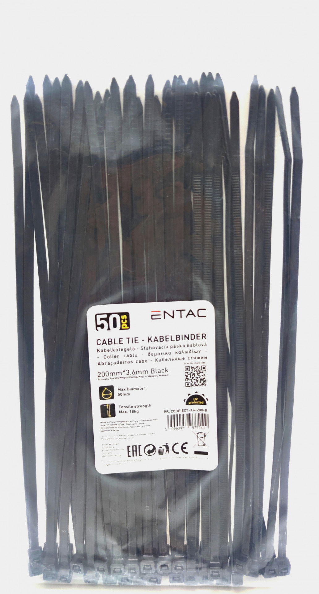 Entac Kábelkötegelő fekete  200 x 3,6 mm 50 db termék fő termékképe