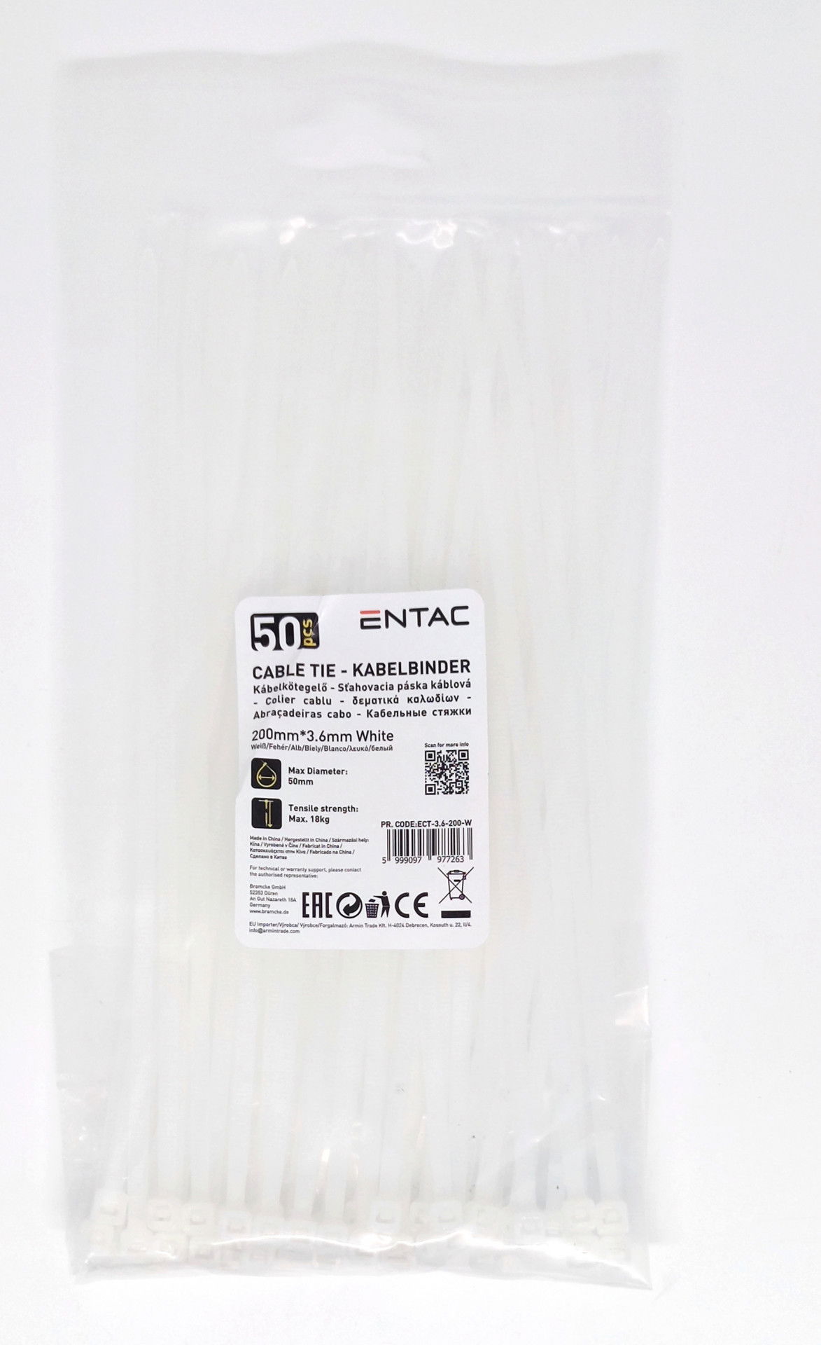 Entac Kábelkötegelő fehér 200 x 3,6 mm 50 db termék fő termékképe