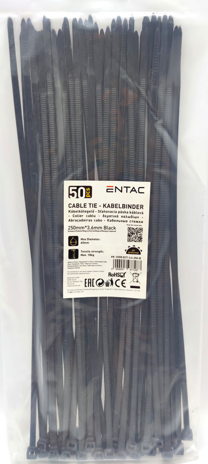 Entac Kábelkötegelő fekete  250 x 3,6 mm 50 db termék fő termékképe