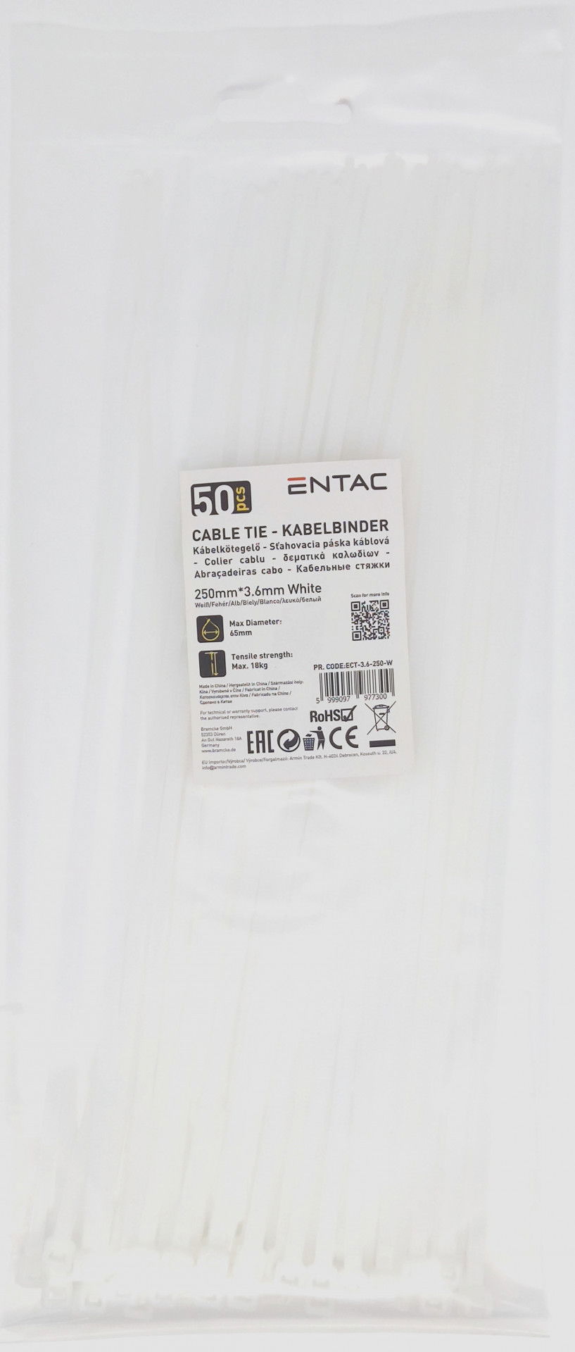 Entac Kábelkötegelő fehér 250 x 3,6 mm 50 db termék fő termékképe