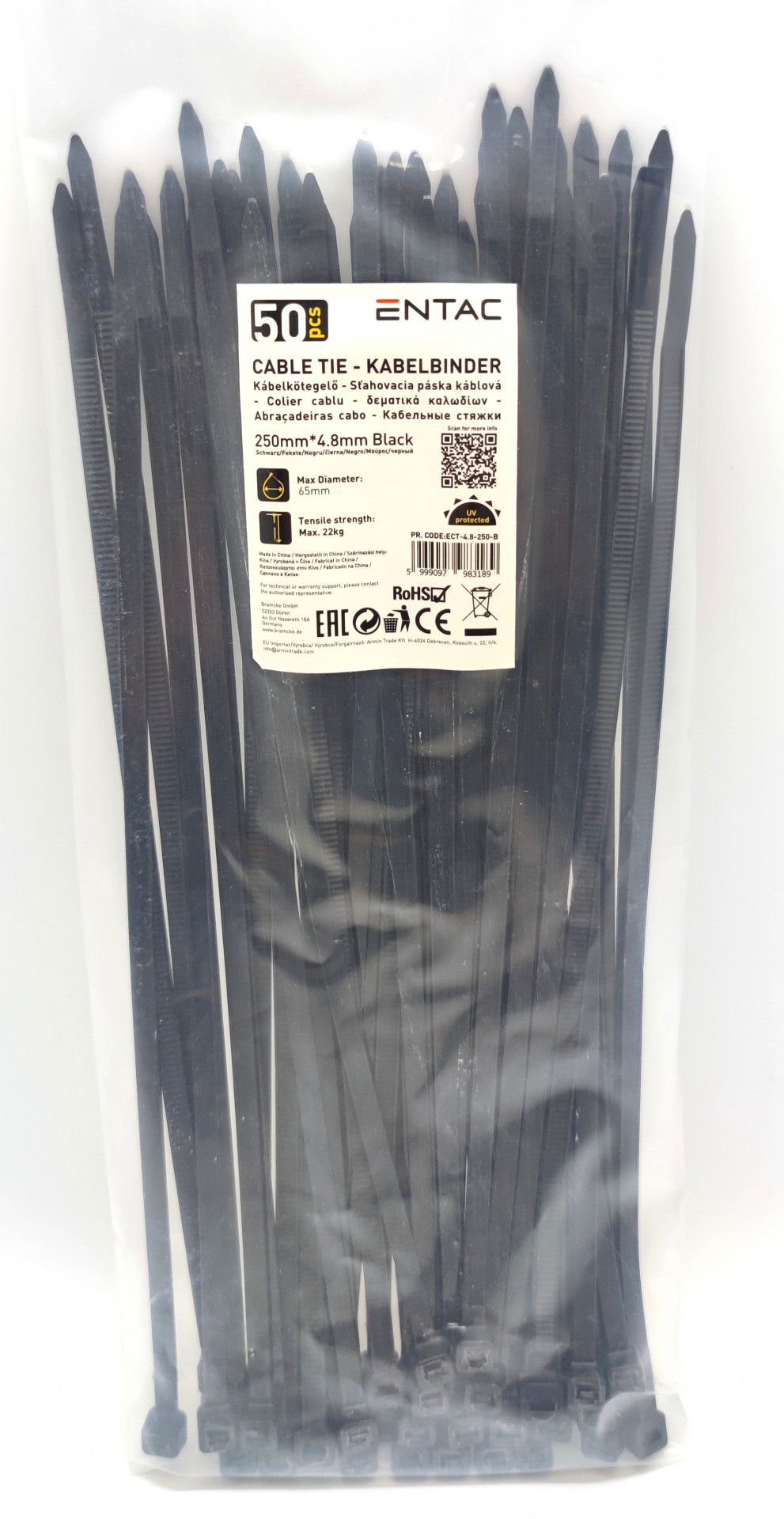 Entac Kábelkötegelő fekete  250 x 4,8 mm 50 db termék fő termékképe