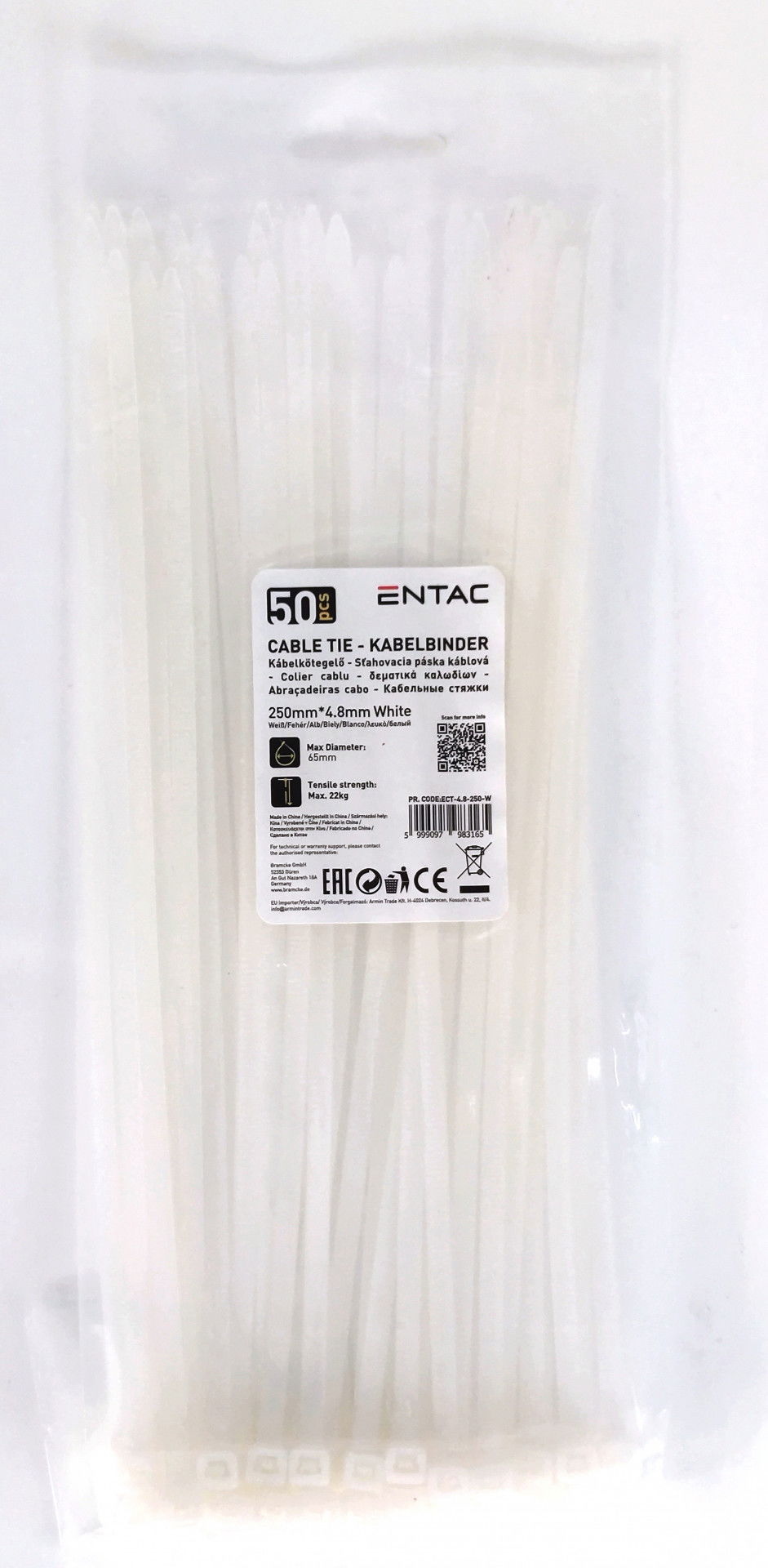 Entac Kábelkötegelő fehér 250 x 4,8 mm 50 db termék fő termékképe