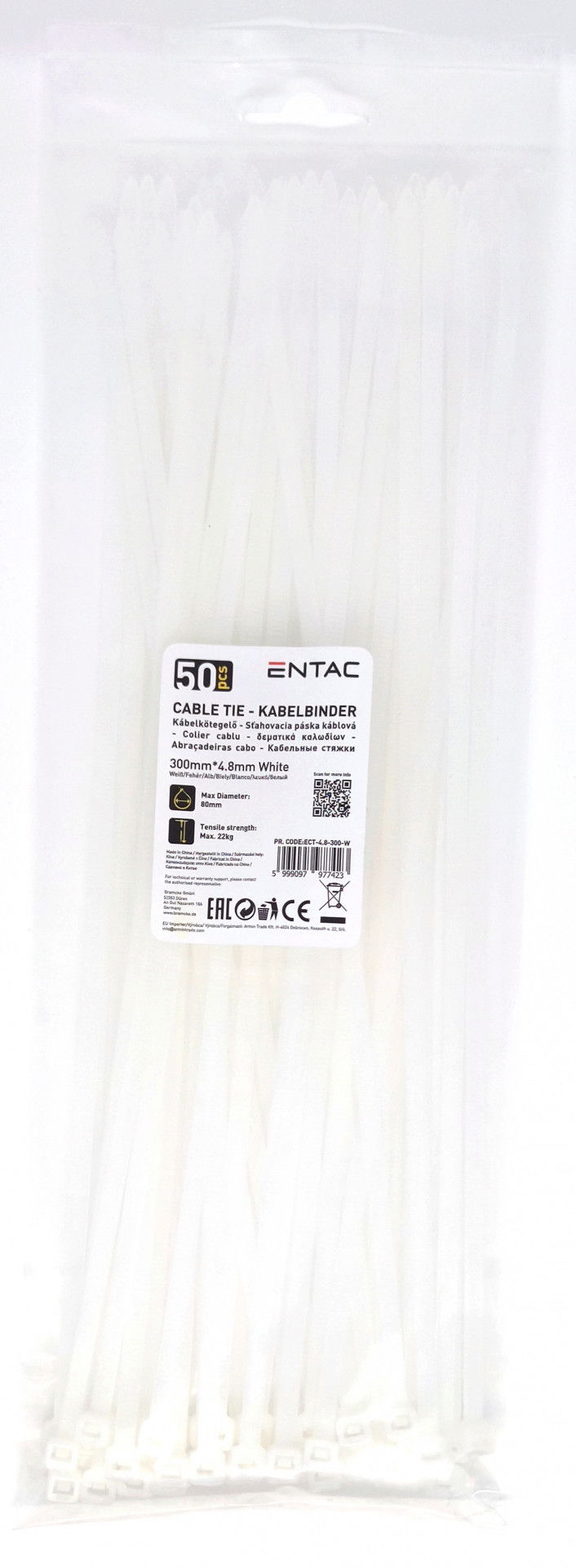 Entac Kábelkötegelő fehér 300 x 4,8 mm 50 db termék fő termékképe