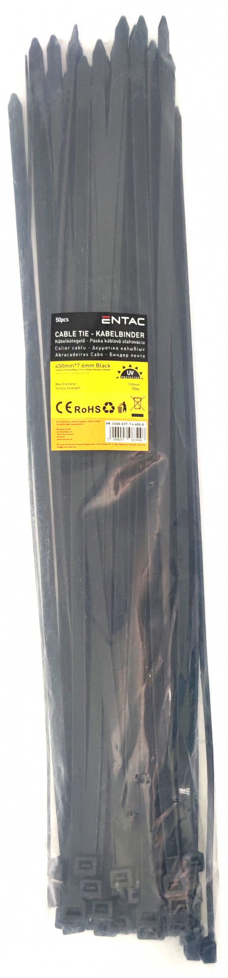 Entac Kábelkötegelő fekete  450 x 7,6 mm 50 db termék fő termékképe