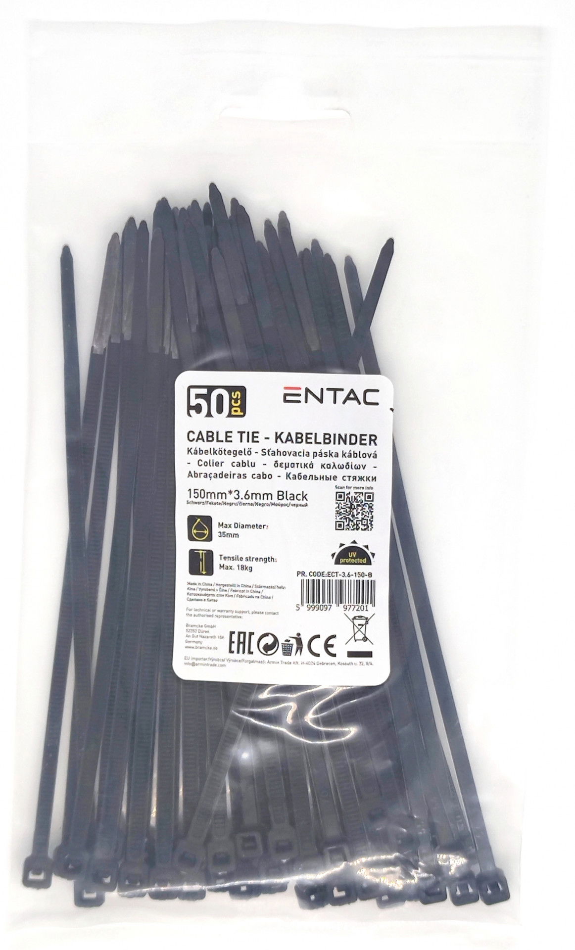 Entac Kábelkötegelő fekete  150 x 3,6 mm 50 db termék fő termékképe