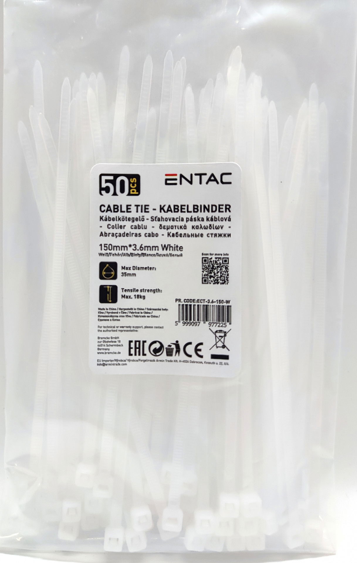 Entac Kábelkötegelő fehér 150 x 3,6 mm 50 db termék fő termékképe