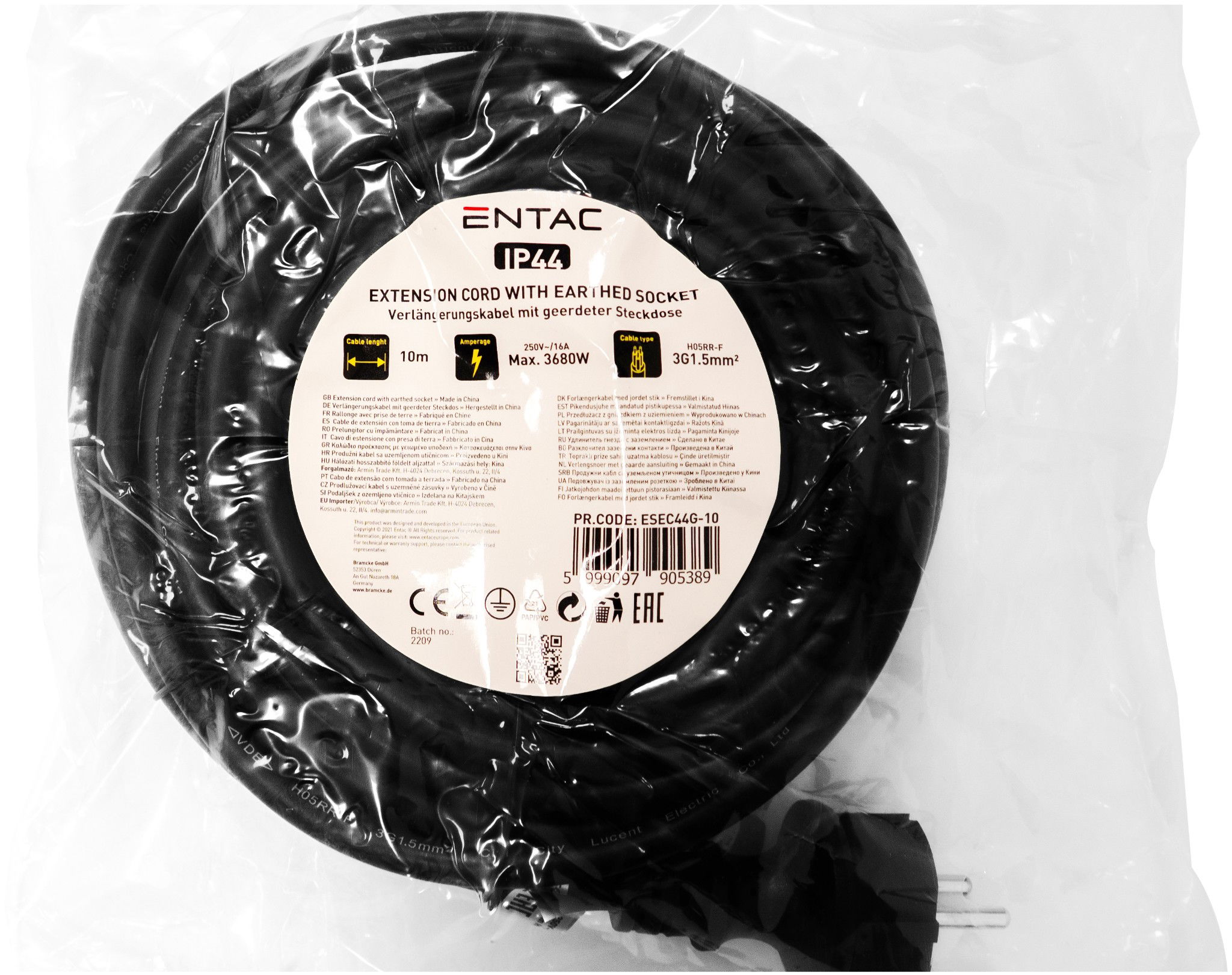 Entac Lengő IP44 Hosszabbító 10m (ESEC44G-10) termék fő termékképe