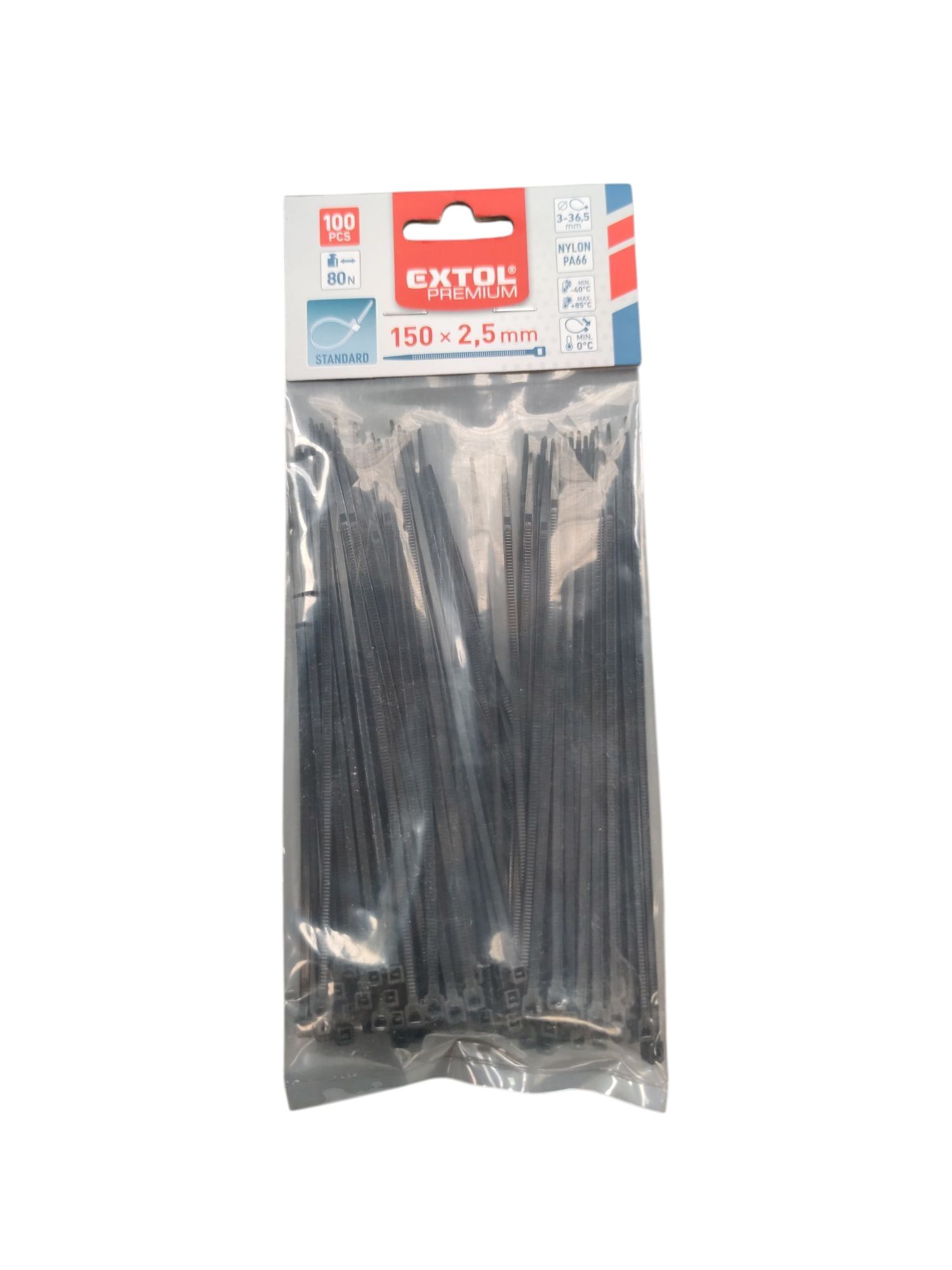 Extol Premium Kábelkötegelő 2,5x150mm fekete,nylon UV termék fő termékképe