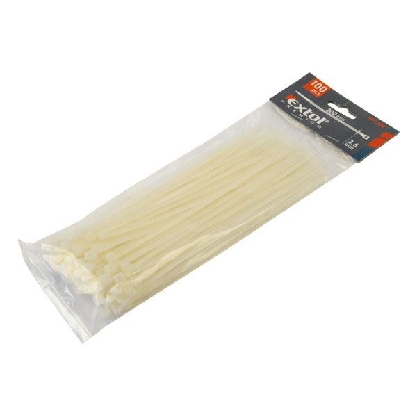 Extol Premium Kábelkötegelő 4,8x250mm , 100db/csomag , fehér , nylon UV-sav és lúgálló termék fő termékképe