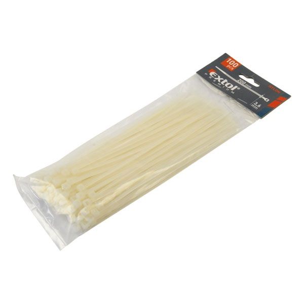 Extol Premium Kábelkötegelő 4,8x300mm , 100db/csomag , fehér , nylon UV-sav és lúgálló termék fő termékképe