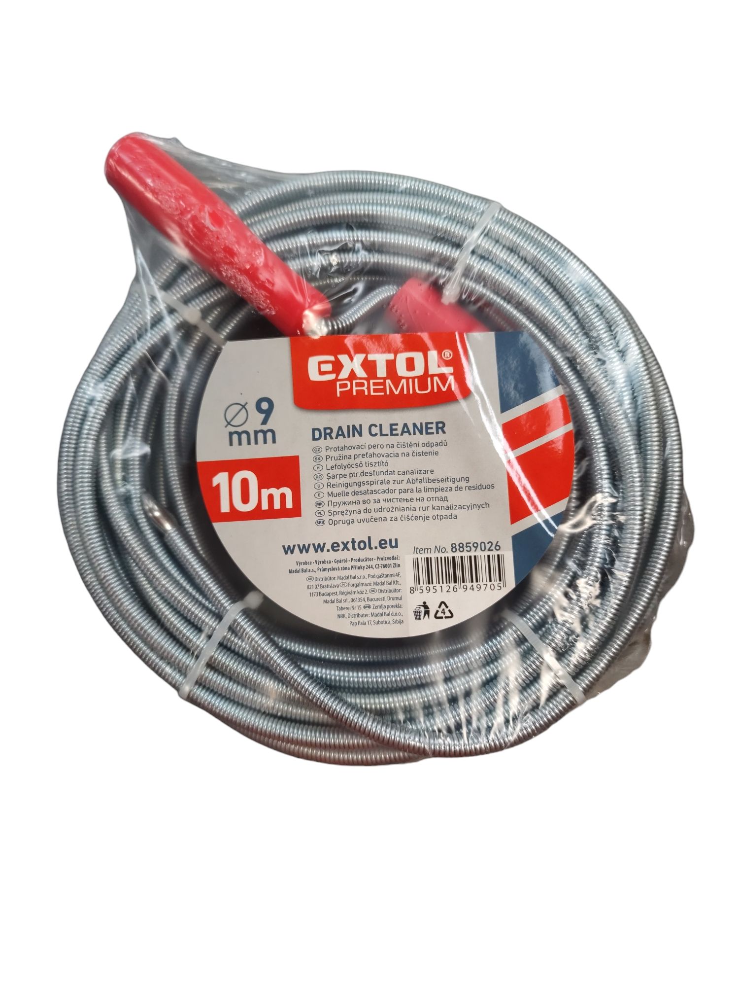 Extol Premium Lefolyócső tisztító, 10m, 9mm átmérő, kézi tekerővel, tisztító körömmel termék fő termékképe