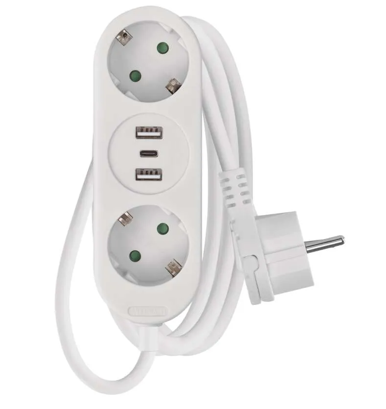 Emos Hosszabbító 1,4 m / 2 aljzat+2×USB-A+1×USB-C / fehér / PVC / 1,5 mm2 termék fő termékképe