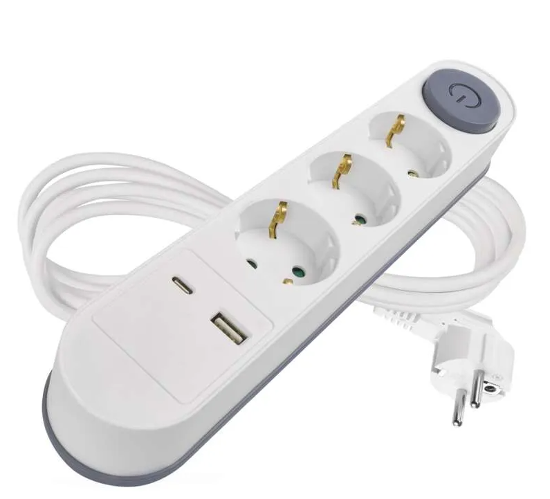 Emos Hosszabbító 2 m / 3 aljzat / kapcsolós / fehér / 1× USB-A + 1× USB-C / 1,5 mm2 termék fő termékképe